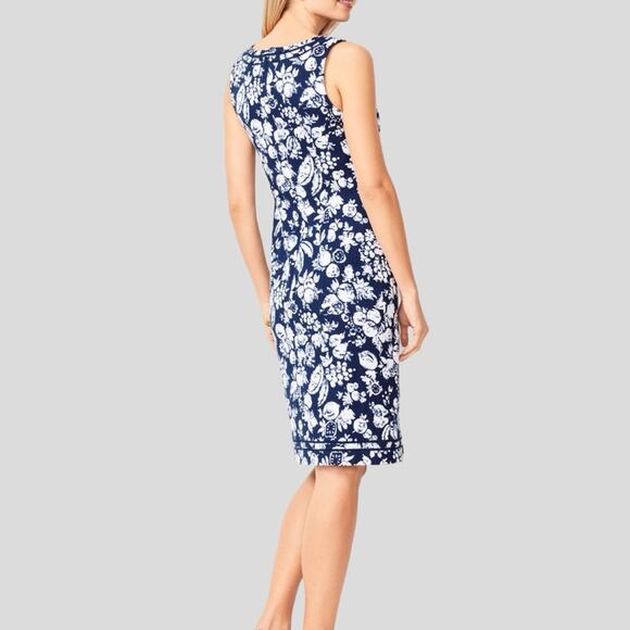 Talbots Shift Dress SZ 10 Textured Whimsical Mixed Fruit Print Midi Knee Preppy - Picture 2 of 10